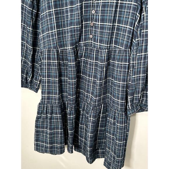 NWT Madewell Women's Gauze Ruffle Trimmed Mini Dress in Deep Indigo Plaid Size L - Picture 6 of 9